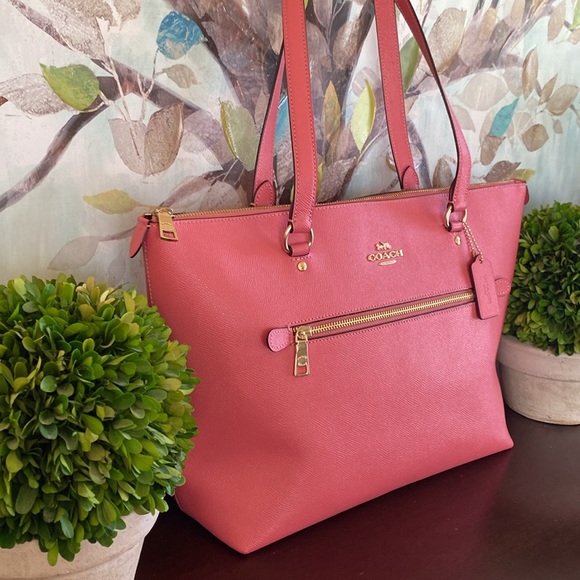 COACH  F79608 🧡💛POPPY💛🧡 CROSSGRAIN LEATHER GALLERY TOTE BAG 🌟EUC🌟 - Picture 16 of 17